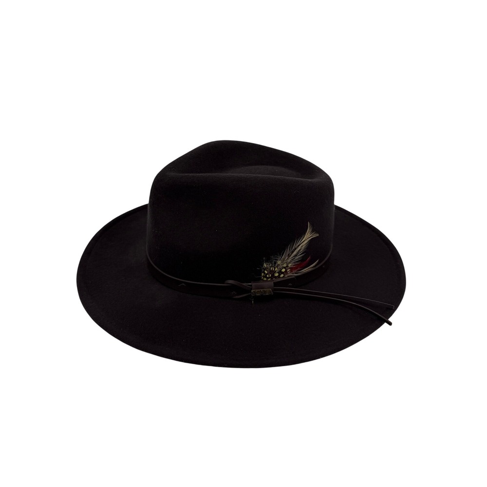 Scala Classico Brown Wool Felt Fedora Hat Feather Leather Band DF6CHOC Men Small